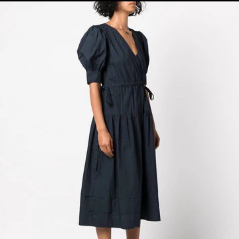 Ulla Johnson - Navy Imani Dress - puff sleeve, adjustable waist with ties